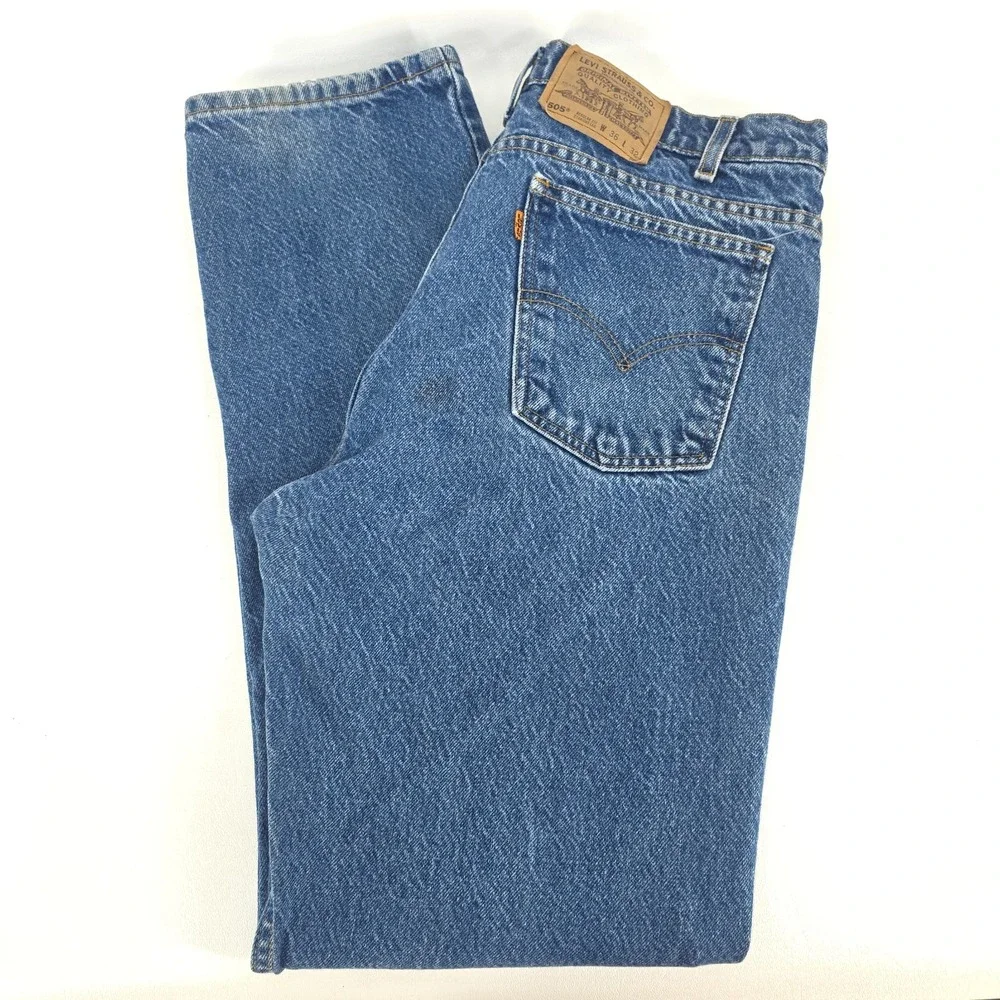Levi's 505 Orange Tab Jeans Men's 36x32 Classic Medium Wash Vintage 90s Whiskers